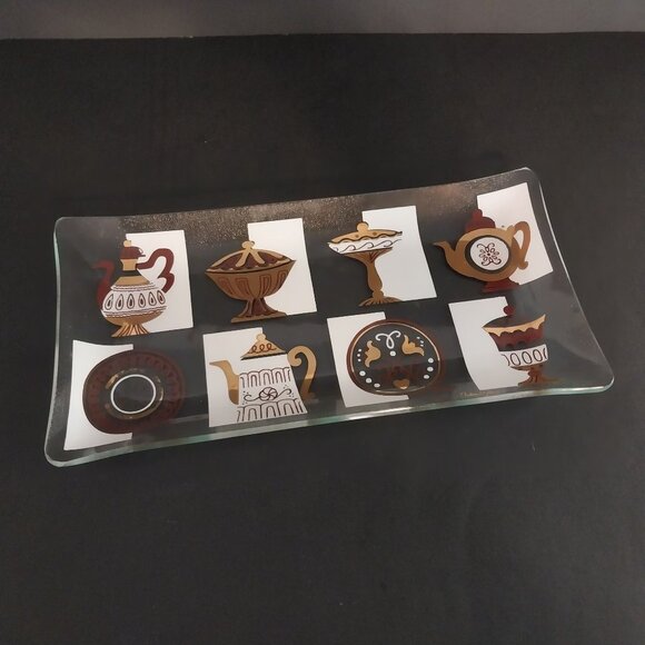 Inland Glass Other - Vintage Inland Glass Serving Tray MCM Gold And White